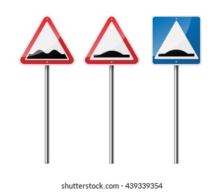 Set of 3 signs, isolated on white background. Artificial roughness. Rough roads. EPS10 vector illustration.