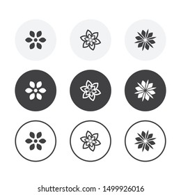 Set of 3 simple design flower icons. Rounded background