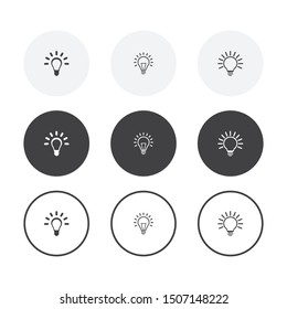 Set of 3 simple design light bulb icons. Rounded background light bulb symbol