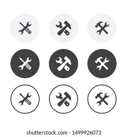 Set of 3 simple design repair icons. Rounded background