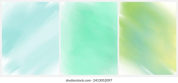 Set of 3 Simple Geometric Vector Blanks. Light Blue, Turquoiseand Green Free Hand Textured Background. Abstract Vector Prints Ideal for Layout, Cover, Card. Creative Painted Layouts.	