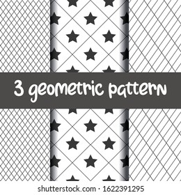 Set of 3 simple ornament vector seamless patterns. Use for ceramic tiles, wallpaper, linoleum, textiles, wrapping paper, web page, kids, Valentine’s day, postcard. Background or wallpaper with hearts

