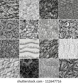 Set 3 Sixteen black and white wave patterns (seamlessly tiling).Seamless pattern can be used for wallpaper, pattern fills, web page background,surface textures. Gorgeous seamless wave background