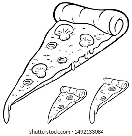 Set of 3 slices of pizza in black and white.