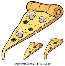 Set of 3 slices of pizza isolated on white background.