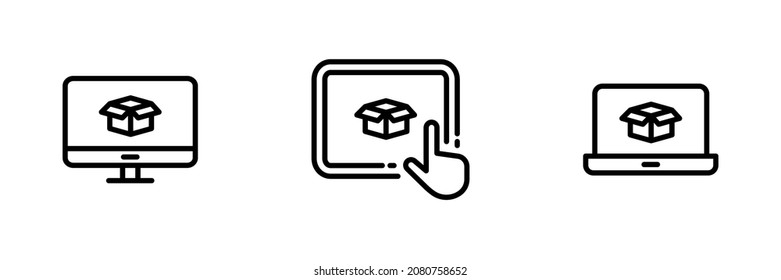 Set of 3 smart devices with box icon on white background.