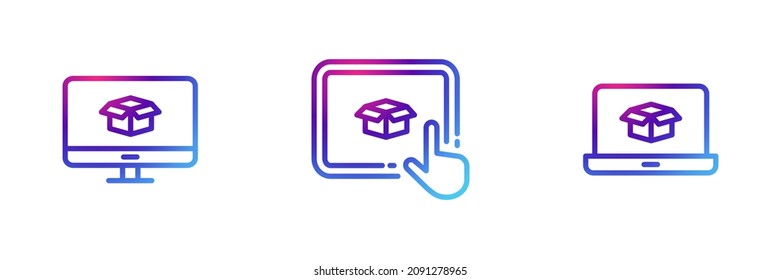 Set of 3 smart devices with box icon with purple gradient effect.