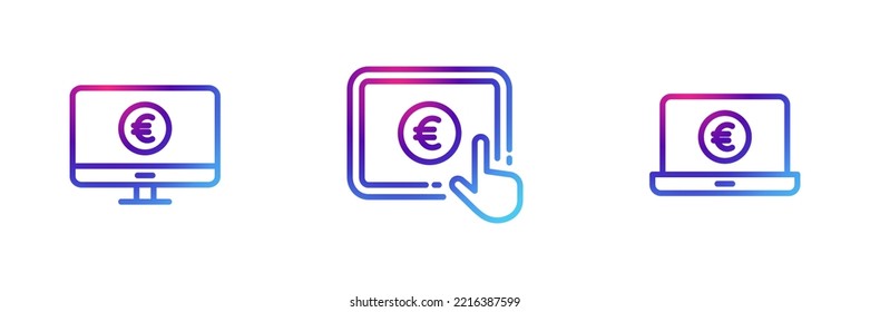 Set of 3 smart devices with euro  icon with purple gradient effect.