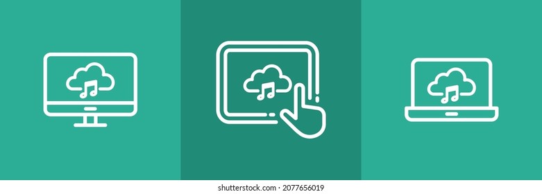 Conjunto de 3 dispositivos inteligentes con icono de nube de música.