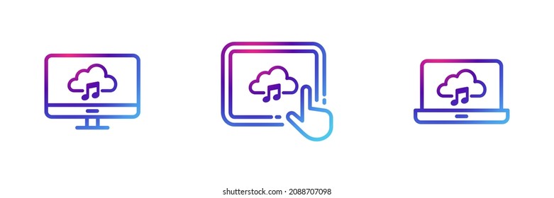 Set of 3 smart devices with music cloud icon with purple gradient effect.