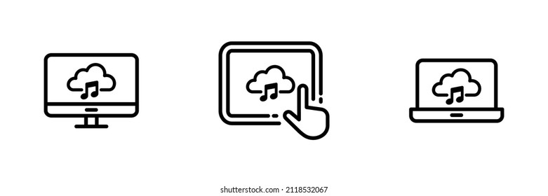 Conjunto de 3 dispositivos inteligentes con icono de nube de música.