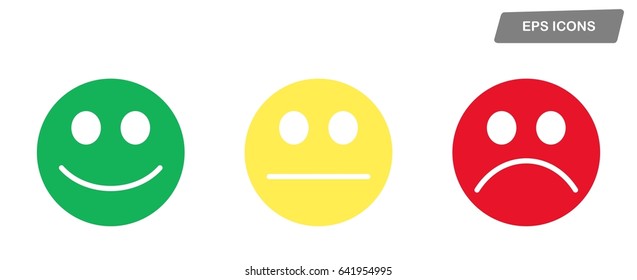 Set of 3 smiley icons. Sad, neutral, smiled. Set of three vector