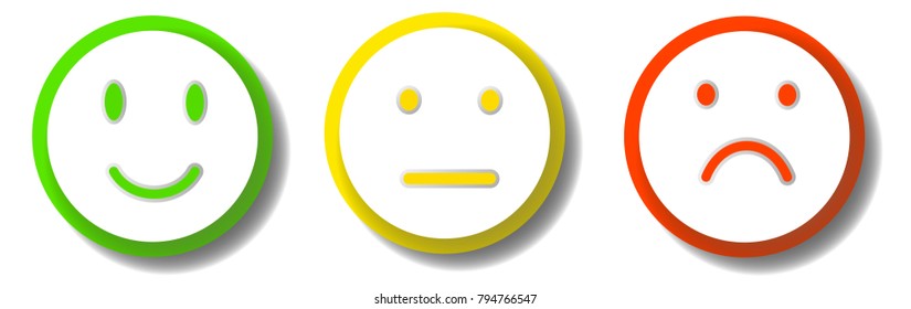 set of 3 smileys expressing different emotions