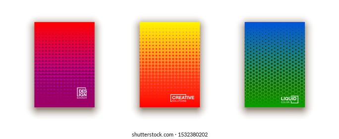 set of 3 Social media duotone gradient background. Social network stories soft colorful theme pack. Rainbow graphic display, wallpaper. vibrant mobile app design set Blending bright duo color template