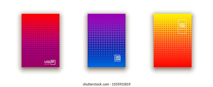 set of 3 Social media duotone gradient background. Social network stories soft colorful theme pack. Rainbow graphic display, wallpaper. vibrant mobile app design set Blending bright duo color template