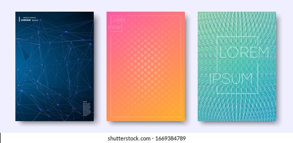 Set of 3 social media  gradient background. Social network stories soft colorful theme pack. Rainbow graphic display. Abstract polygonal space low poly dark background with connecting dots and lines.