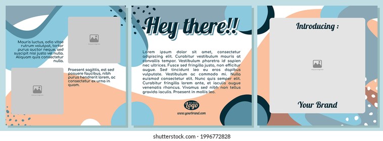 set of 3 social media posts or feeds template with sunset ocean abstract scheme color theme. suitable to promote your products of your brand