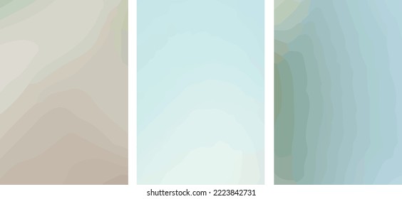 Set of 3 soft pastel blue, yellow and brown wallpapers, evoking a feeling of peace and comfort. Large size, vector format is not blurred. Used as wall decoration, phone wallpaper, web banner, card,...