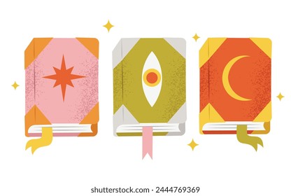 Set with 3 spell books, hand drawn vector illustration in flat design