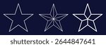 Set of 3 star icon thine line style, dashed line star and outlined editable stroke, clipart design template. five-pointed line star icon set. 