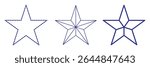 Set of 3 star icon thine line style, dashed line star and outlined editable stroke, clipart design template. five-pointed line star icon set. 