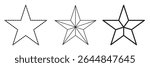 Set of 3 star icon thine line style, dashed line star and outlined editable stroke, clipart design template. five-pointed line star icon set. 