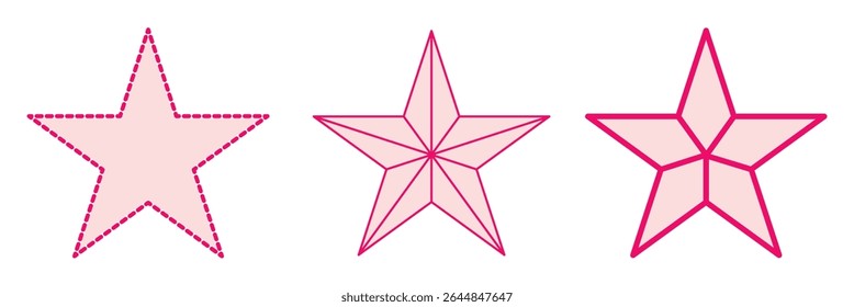 Set of 3 star icon thine line style, dashed line star and outlined editable stroke, clipart design template. five-pointed line star icon set. 