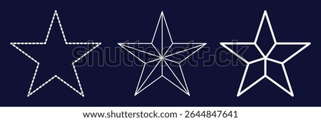 Set of 3 star icon thine line style, dashed line star and outlined editable stroke, clipart design template. five-pointed line star icon set. 