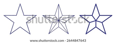 Set of 3 star icon thine line style, dashed line star and outlined editable stroke, clipart design template. five-pointed line star icon set. 