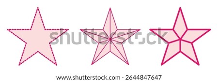 Set of 3 star icon thine line style, dashed line star and outlined editable stroke, clipart design template. five-pointed line star icon set. 