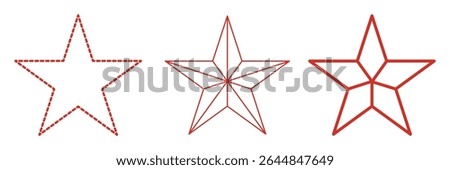 Set of 3 star icon thine line style, dashed line star and outlined editable stroke, clipart design template. five-pointed line star icon set. 