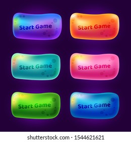 Set of 3 Start Game Buttons for arcade video games. Game User Interface (GUI) buttons elements for mobile games
