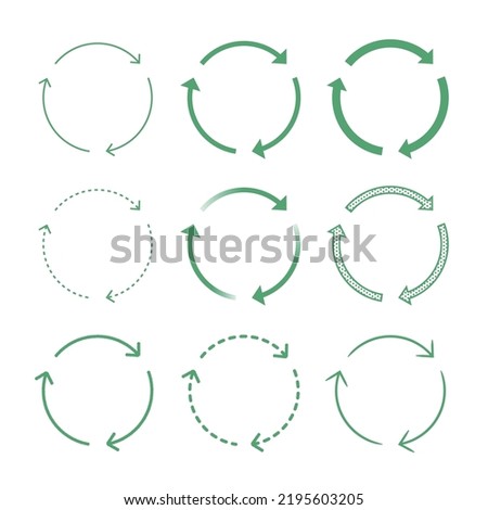 Set of 3 step arrows in the form of rotation, process, circulation, repetition, steps, sync and cycle