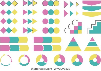 Set of 3 step flowchart illustration materials