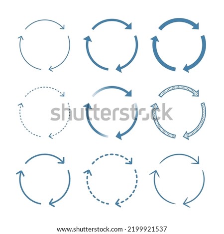 Set of 3 steps arrows in the form of rotation, process, circulation, repetition, steps, sync and cycle