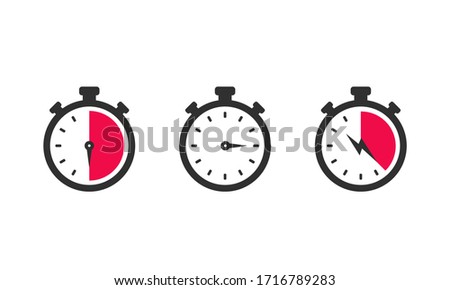 Set of 3 stopwatch, clock icons. Timer icons isolated on white background. Stopwatch logo design. Vector illustration