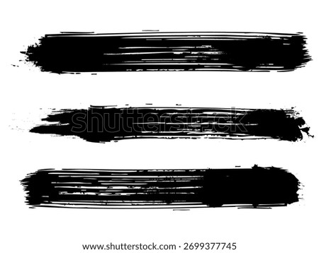 Set of 3 Streaky Black Brush Strokes Textured Grunge Background or Paint Element