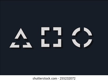 Set of 3 stylized symbols(logos/icons). Square, circle, triangle. Vector