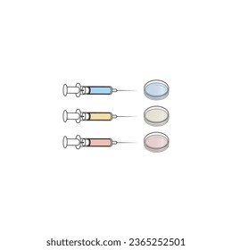 Satz von 3 Spritze und Petrischalen Symbole, einfache Vektorgrafik-Design. Medizinisches Kartoon-Symbol für Websites, Vorträge, Präsentationen usw.