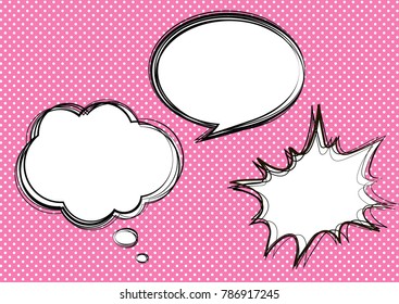 Set of 3 templates speech bubbles in pop art style. Comic dialog empty cloud. Vector illustration.