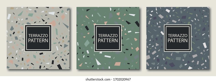 Set of 3 terrazzo veneziano seamless patterns. Pastel colors. Collection of trendy simple textures