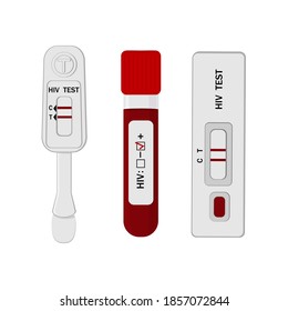 Set of 3 tests for HIV infection and AIDS, blood test in vitro, color isolated vector illustration in flat style on a white background, banner, poster, training material, textbook, clipart, informatio