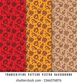Set of 3 Thanksgiving Pattern Background, Vector Illustrations.