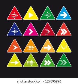 Set #3 of triangular icon with arrows on a black background