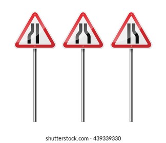Set of 3 triangular road signs, isolated on white background. EPS10 vector illustration.