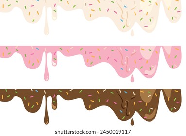 Set of 3 types of melting ice cream mixed with color spray