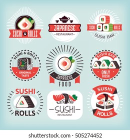 Set 3 of various sushi labels vector illustration