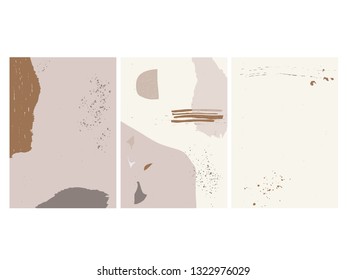Set of 3 vector abstract artboards, pink and yellow pastel backgrounds