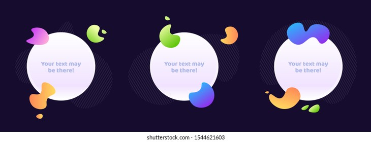 Set of 3 vector abstract elements on dark background. Abstract composition with gradients and lines.