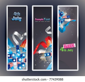 Set of 3 Vector banners. Exploding Sphere with American symbols